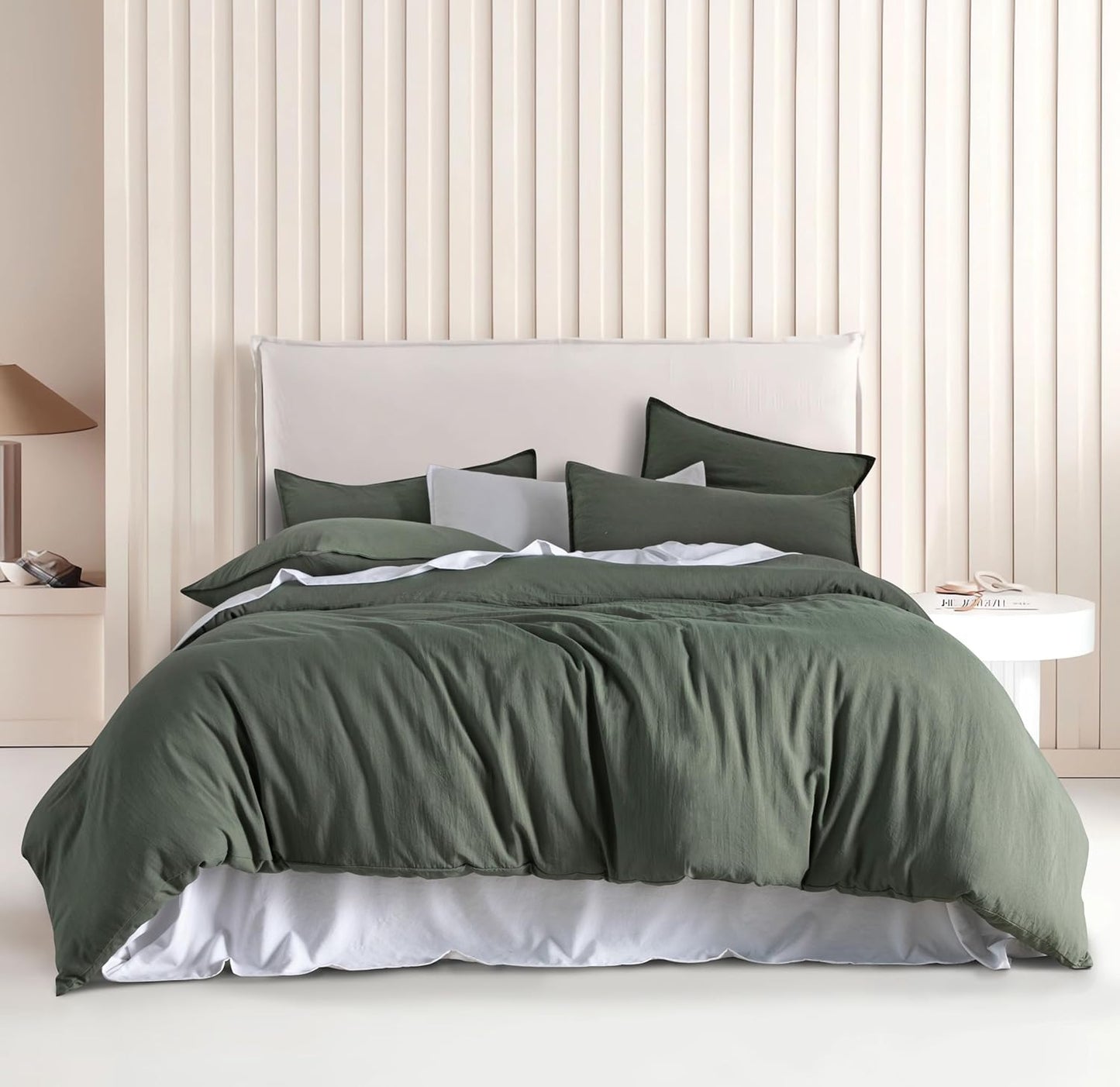 Vintage Washed Microfibre Quilt Cover Set (2Pcs) - Khaki Green - Single Size