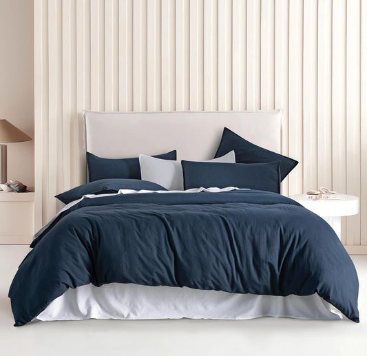 Vintage Washed Microfibre Quilt Cover Set (2Pcs) - Navy - Single Size