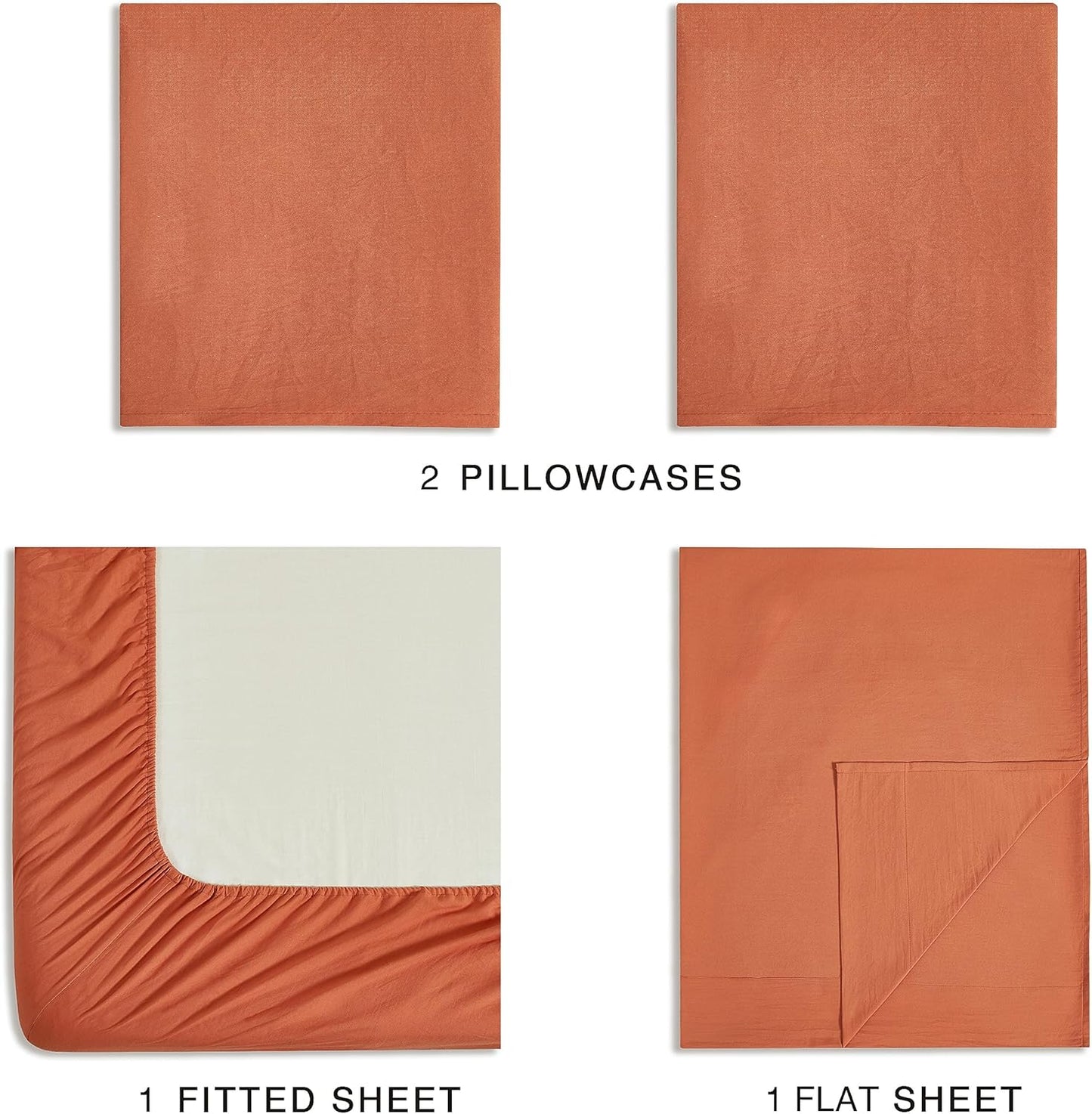 Vintage Washed Microfibre Sheet Set with 1 Pillowcase - Terracotta - Single