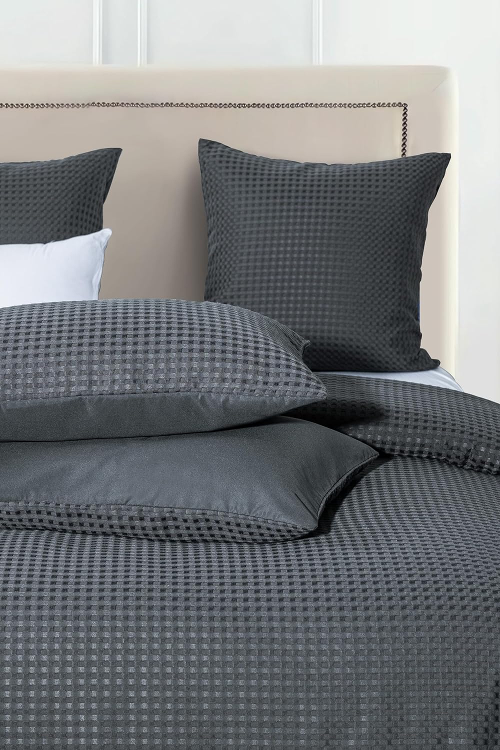 100% Premium Waffle Microfibre Quilt Cover Set (3Pcs) - Dark Grey - Double