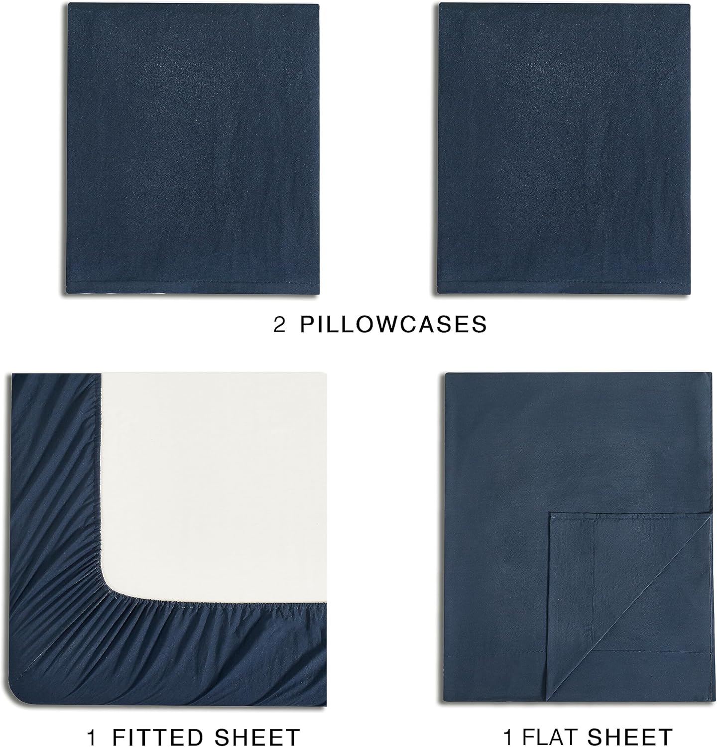 Vintage Washed Microfibre Sheet Set with 2 Pillowcases - Navy - Double