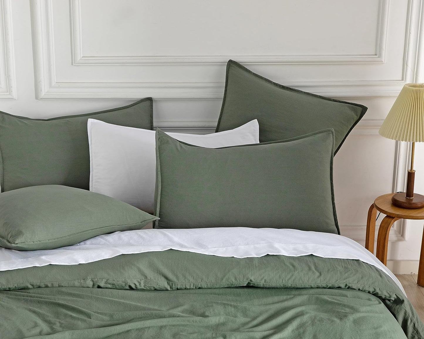 Vintage Washed Microfibre Quilt Cover Set (3Pcs) - Khaki Green - King Size