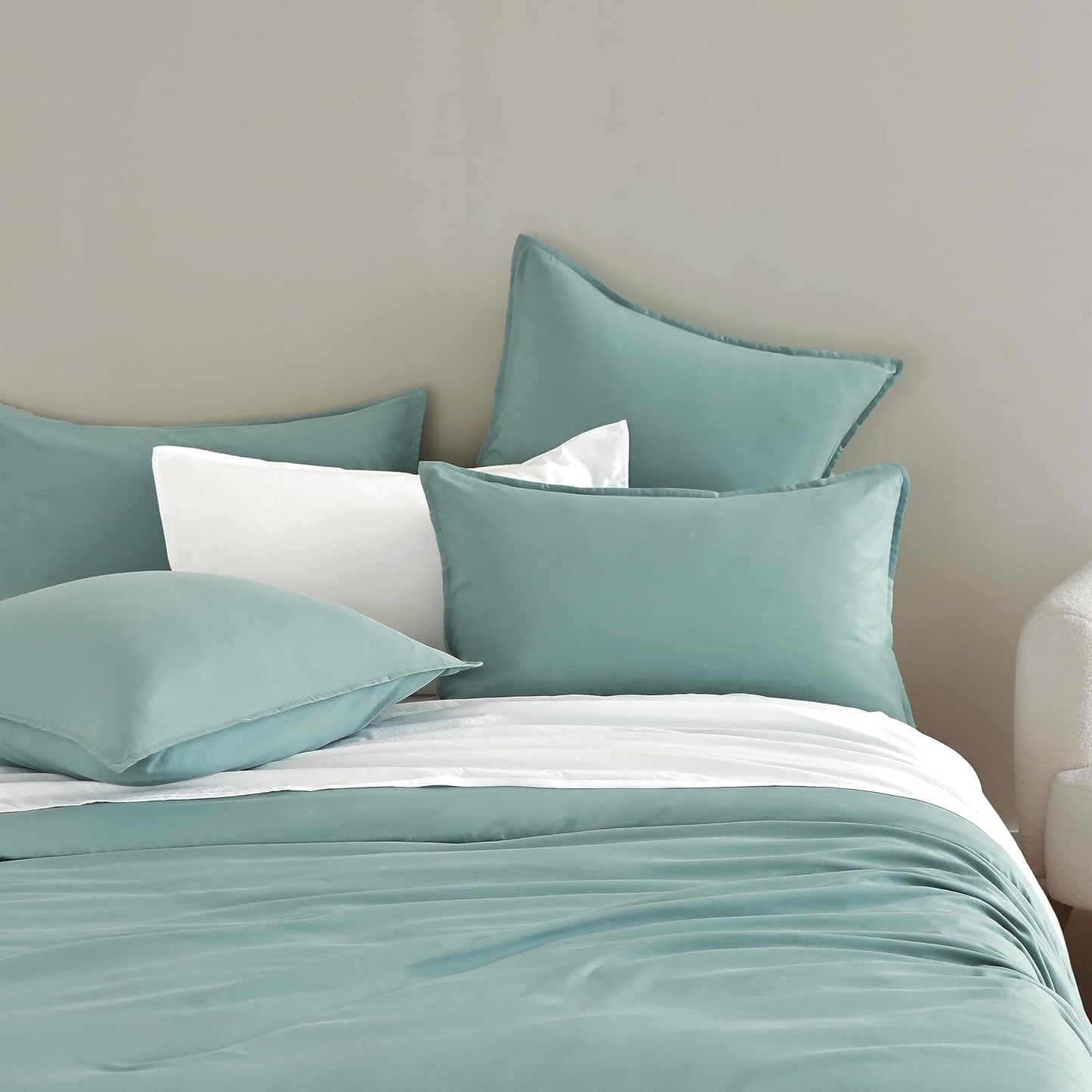 Vintage Washed Microfibre Quilt Cover Set (3Pcs) - Seafoam - King Size