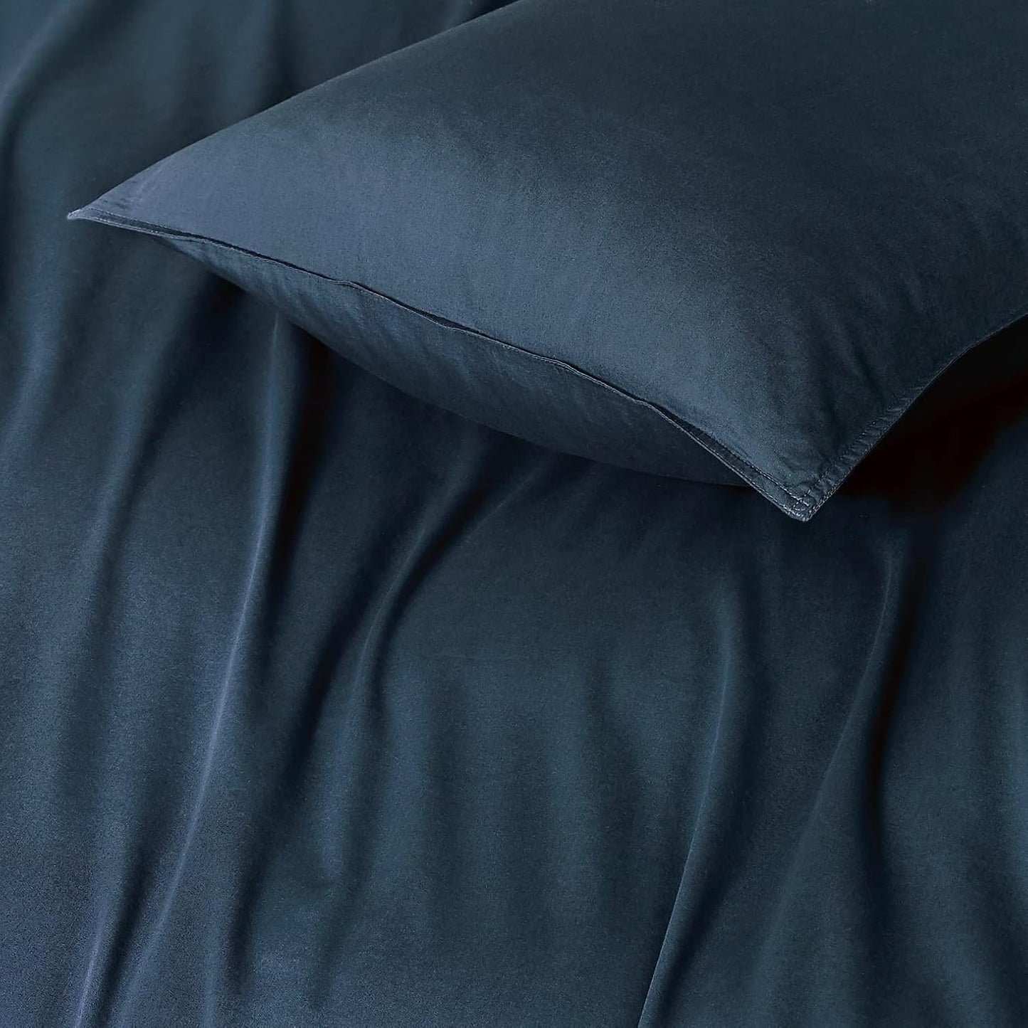 100% (3Pcs) Cotton Vintage Washed Bed Quilt Cover Set - Dark Indigo - King Size