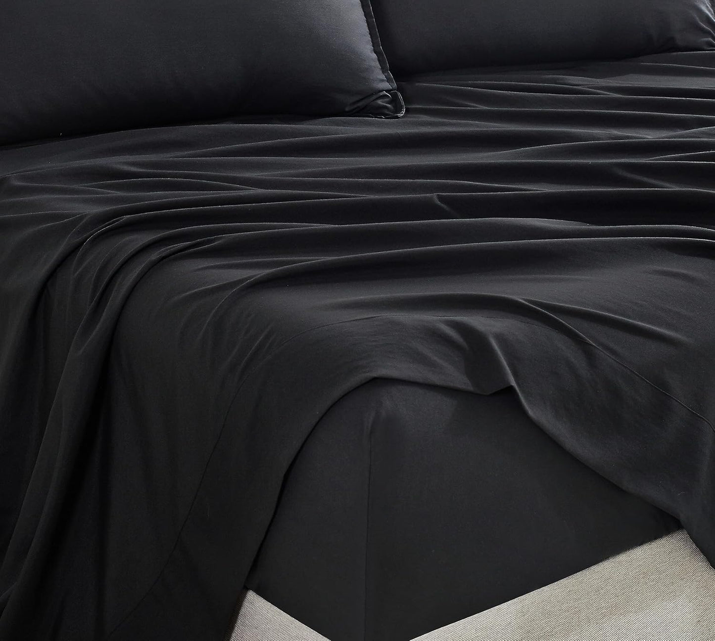 Vintage Washed Microfibre Sheet Set with 2 Pillowcases - Black - King