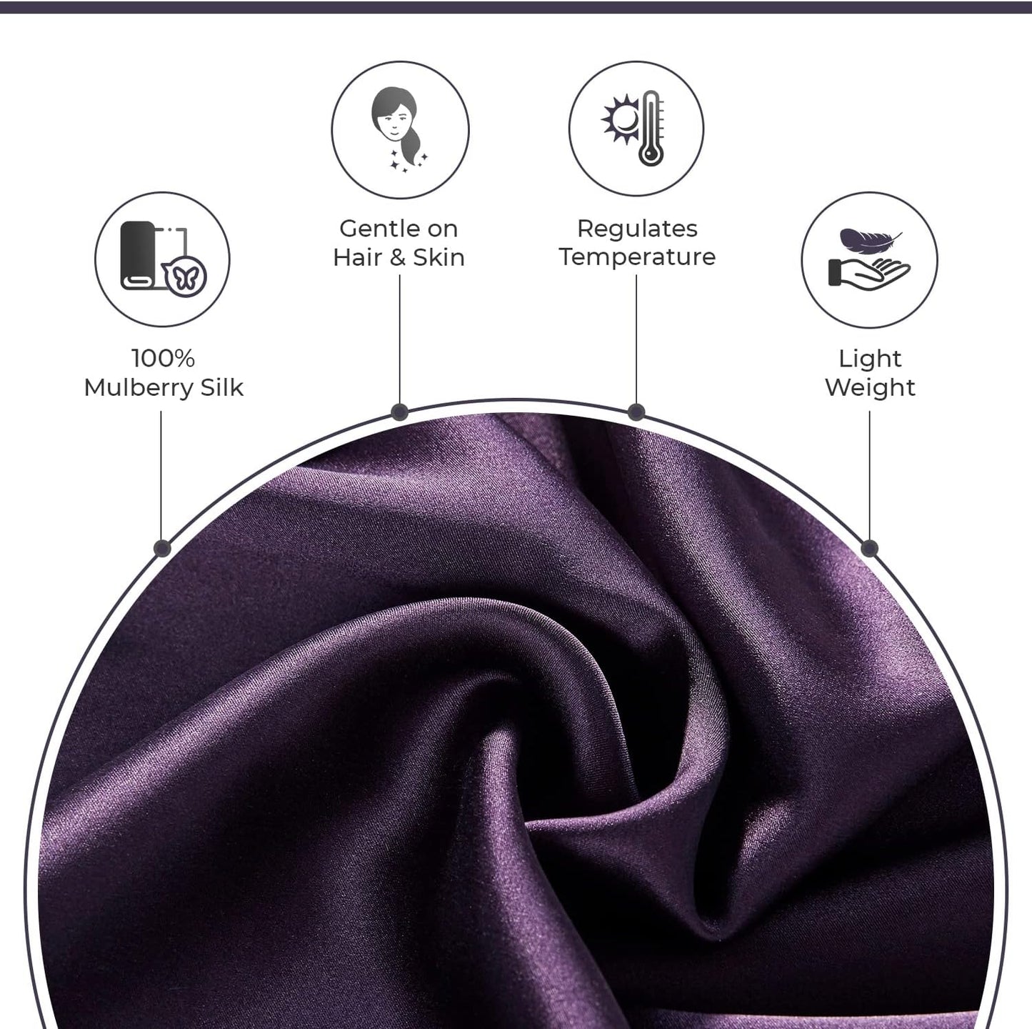 Luxury Pillowcase - 100% Pure Mulberry Silk on Both Sides - Dark Purple