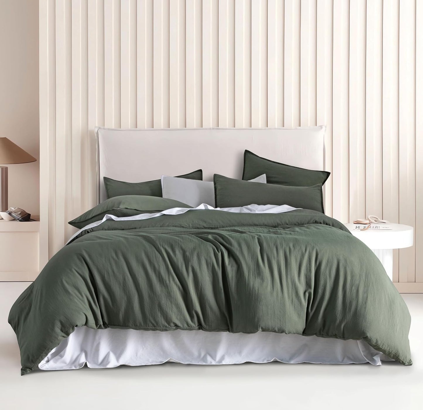 Vintage Washed Microfibre Quilt Cover Set (3Pcs) - Khaki Green - Super King Size