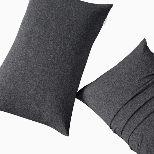 Set of 2 100% Jersey Cotton Soft Breathable Stretchy Standard Pillowcase - Black Marble