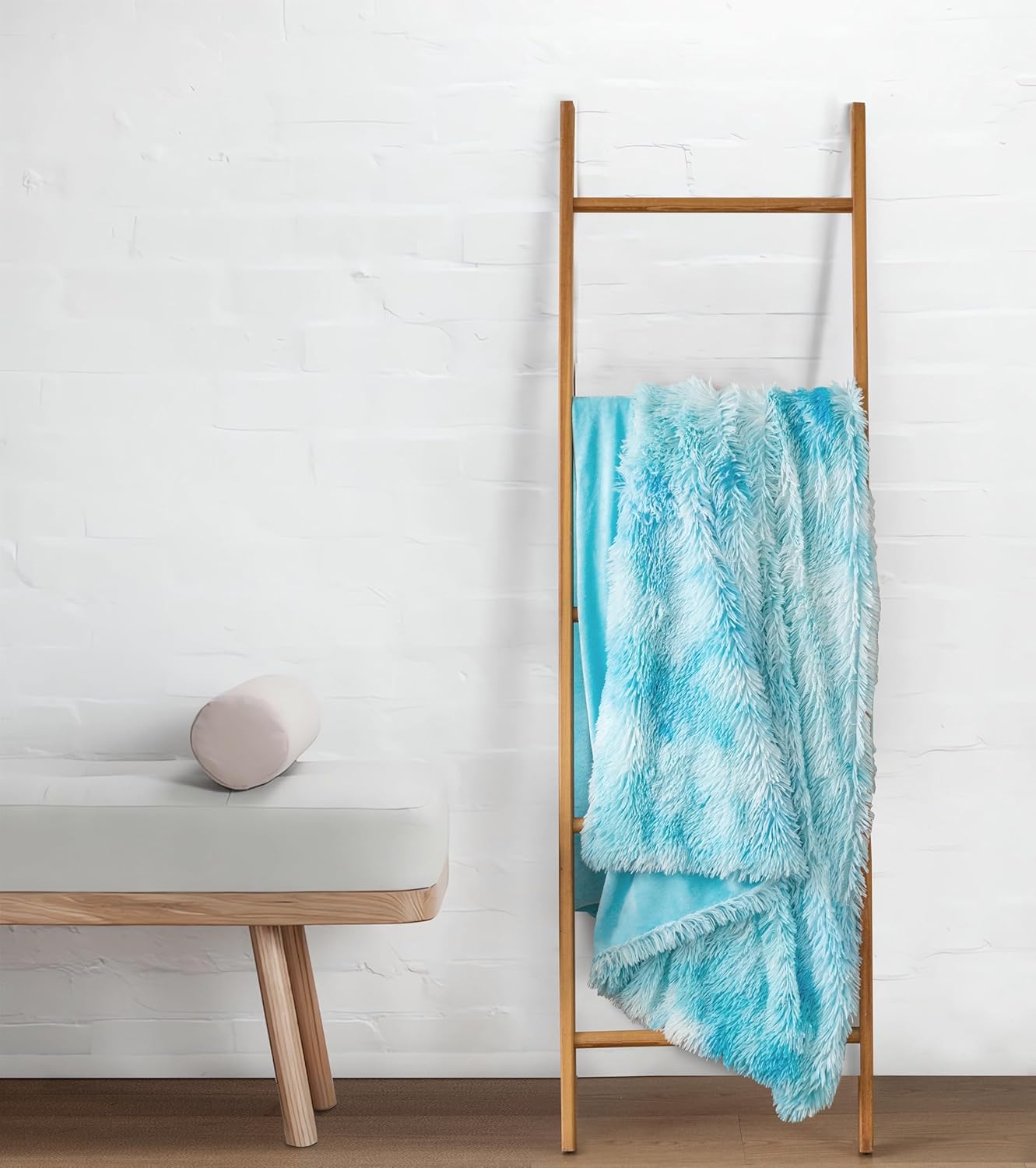 Double Sided Faux Fur Shaggy Throw Blanket - Blue