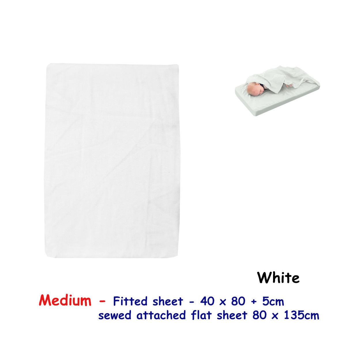 Bassinet Fitted Sheet White with Attached Flat Sheet