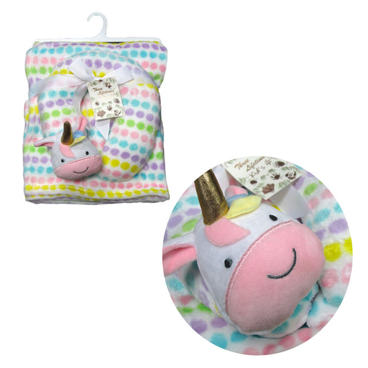 Baby Animal Coral Fleece Blanket + Pillow Unicorn