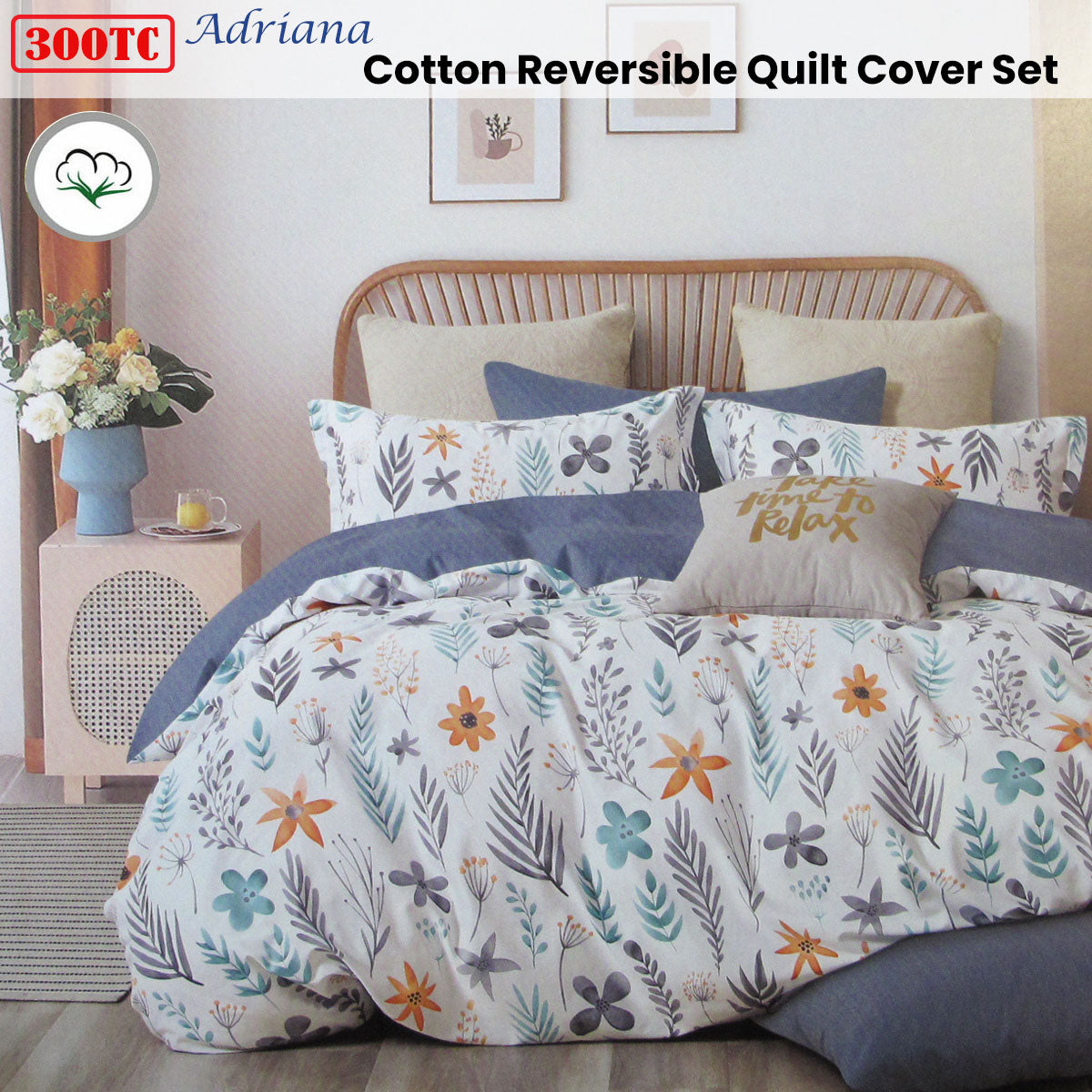 Quilt Cover Set 300TC Adriana Reversible Cotton - King