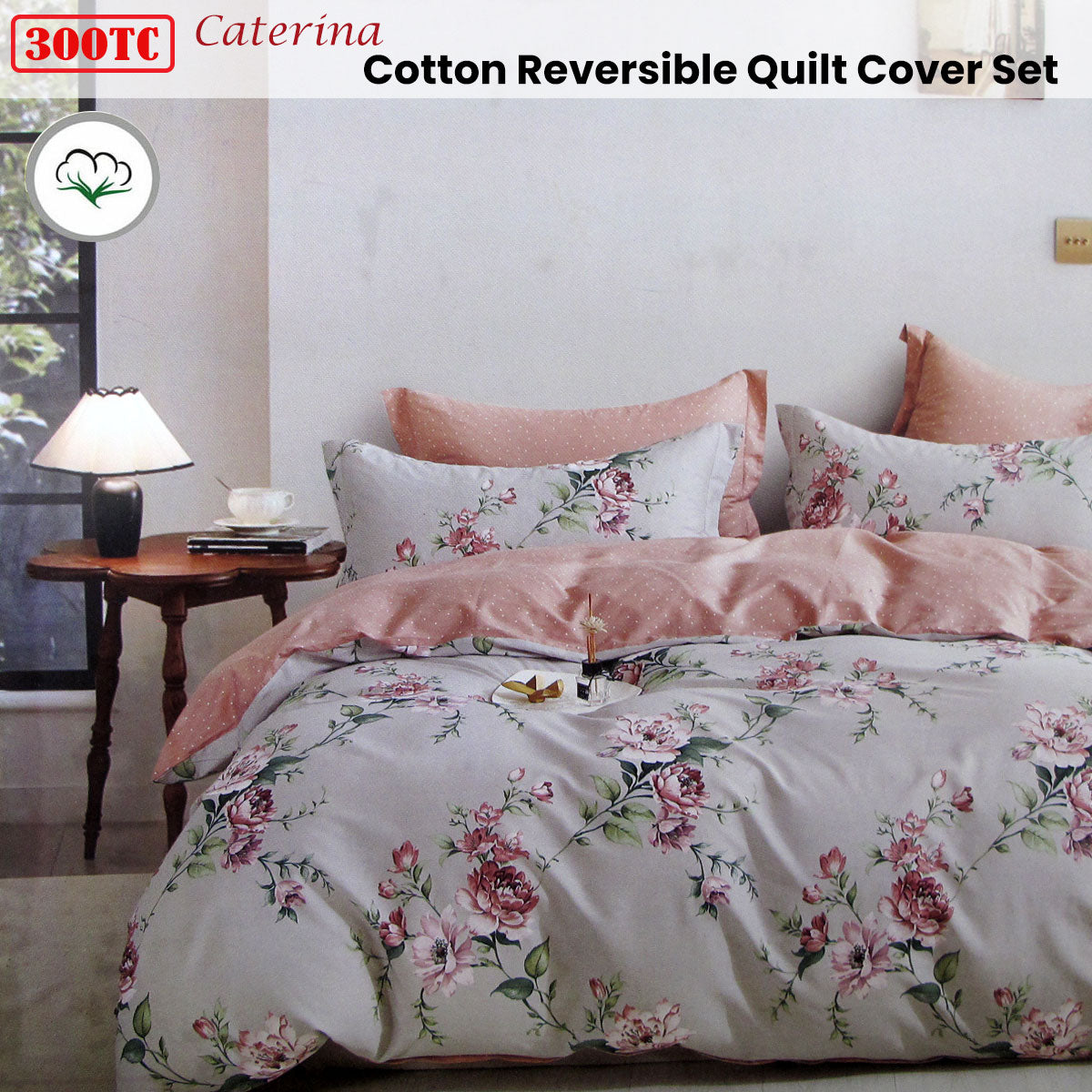 Quilt Cover Set 300TC Caterina Reversible Cotton - Queen