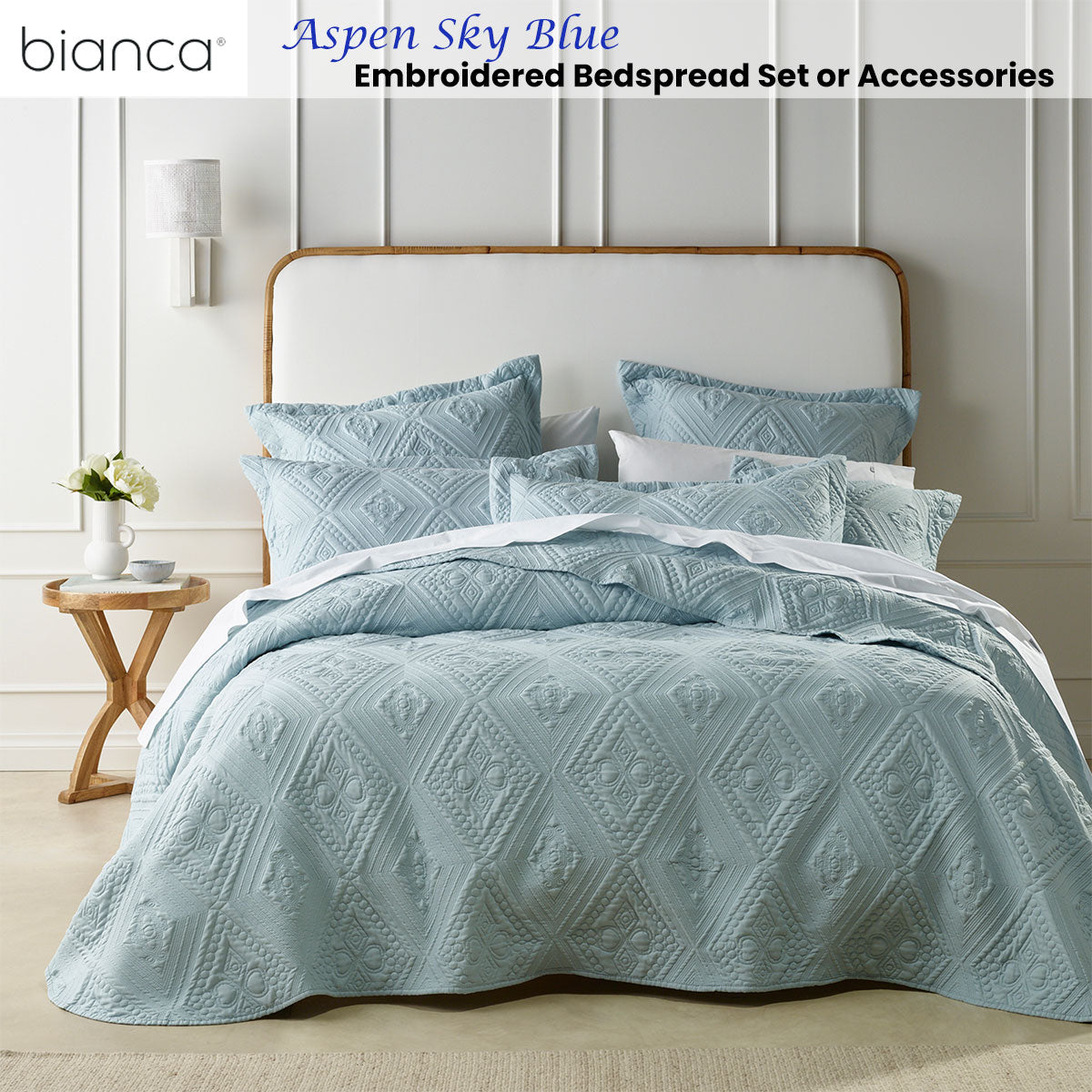 Aspen Sky Blue Embroidered Bedspread Set Double