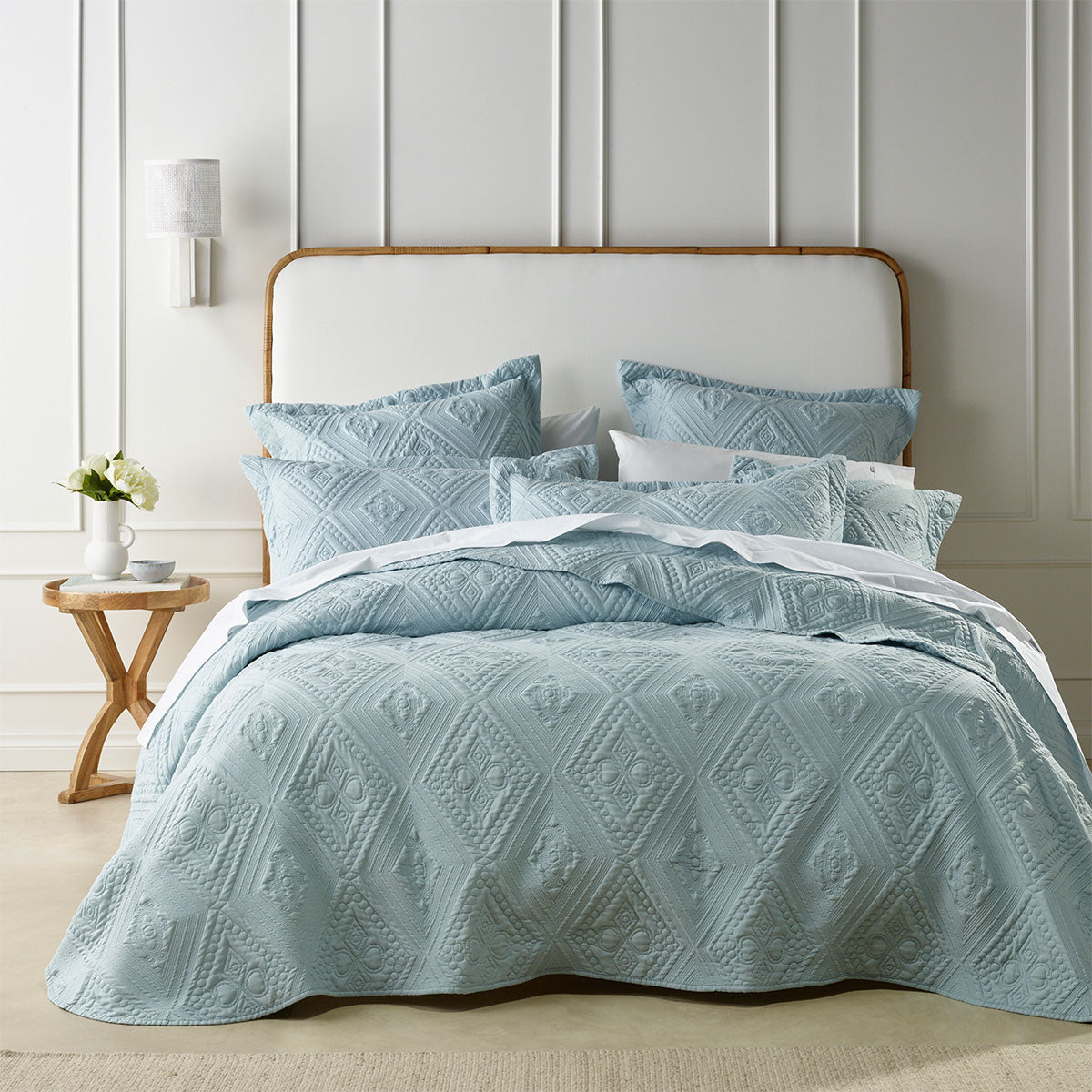 Bianca Aspen Sky Blue Embroidered Bedspread Set King