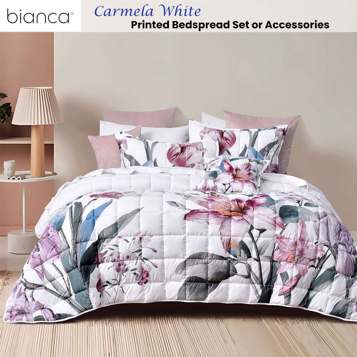 Carmela White Polyester Bedspread Set King Single