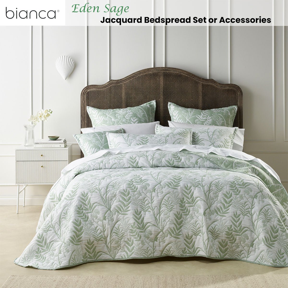 Eden Sage Jacquard Bedspread Set Double