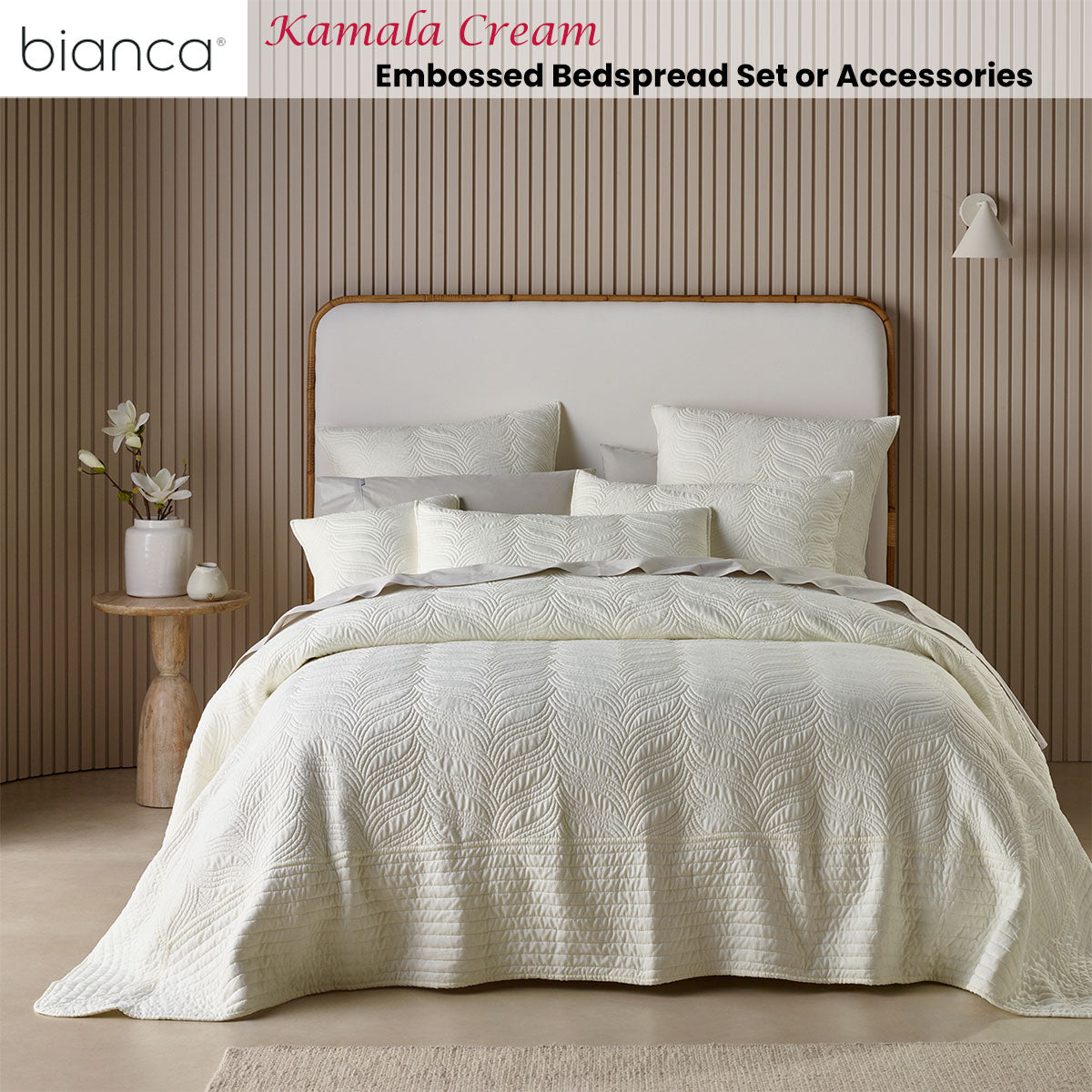 Kamala Cream Embossed Bedspread Set Double