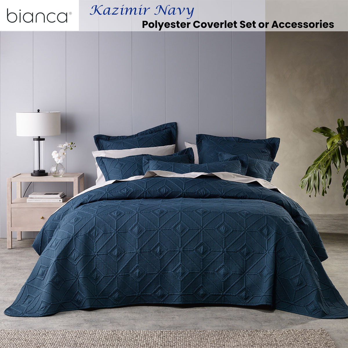 Kazimir Navy Polyester Coverlet Set Queen/King