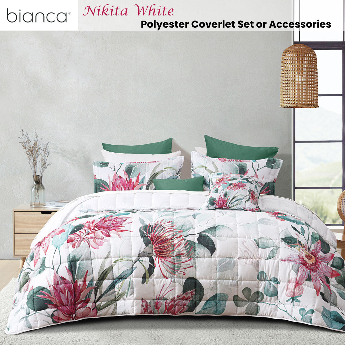 Nikita White Polyester Coverlet Set Super King