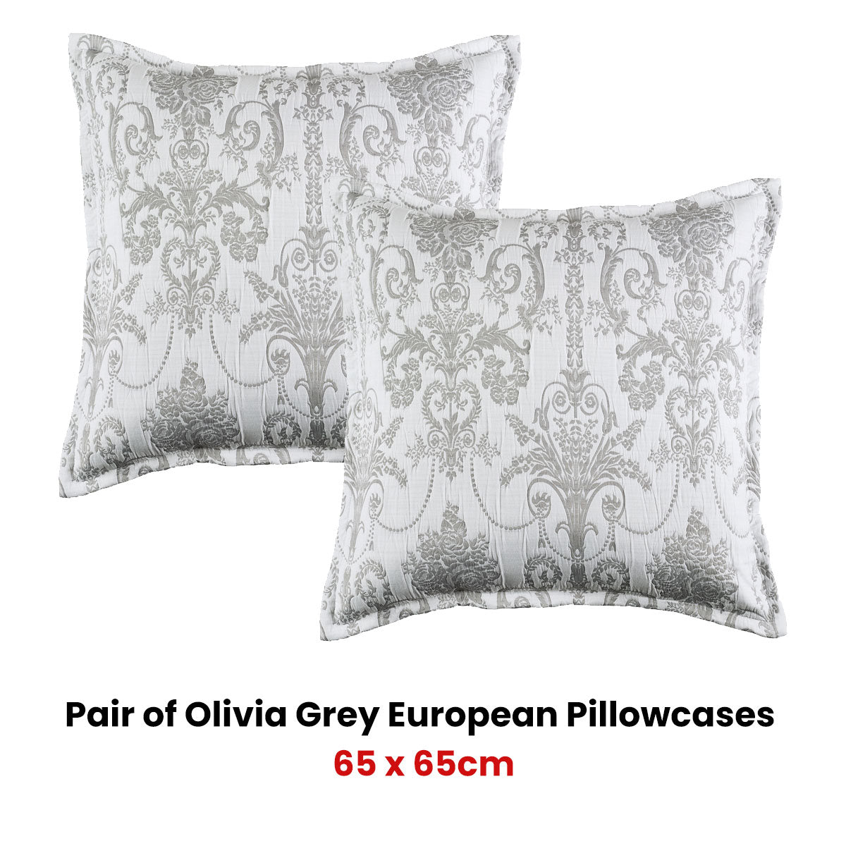 Pair of Olivia Grey European Pillowcases