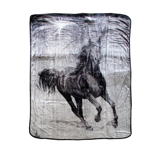 375gsm 1 Ply 3D Print Faux Mink Blanket Queen 200x240 cm Galloping Horse