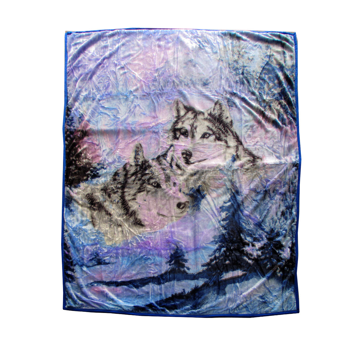 675gsm 2 Ply 3D Print Faux Mink Blanket Queen 200x240 cm Winter Wolf