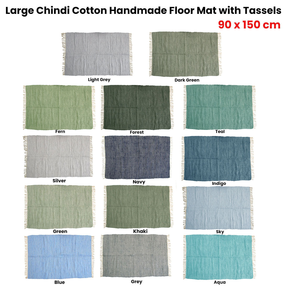 Large Chindi Cotton Handmade Floor Mat with Tassels 90 x 150 cm Teal