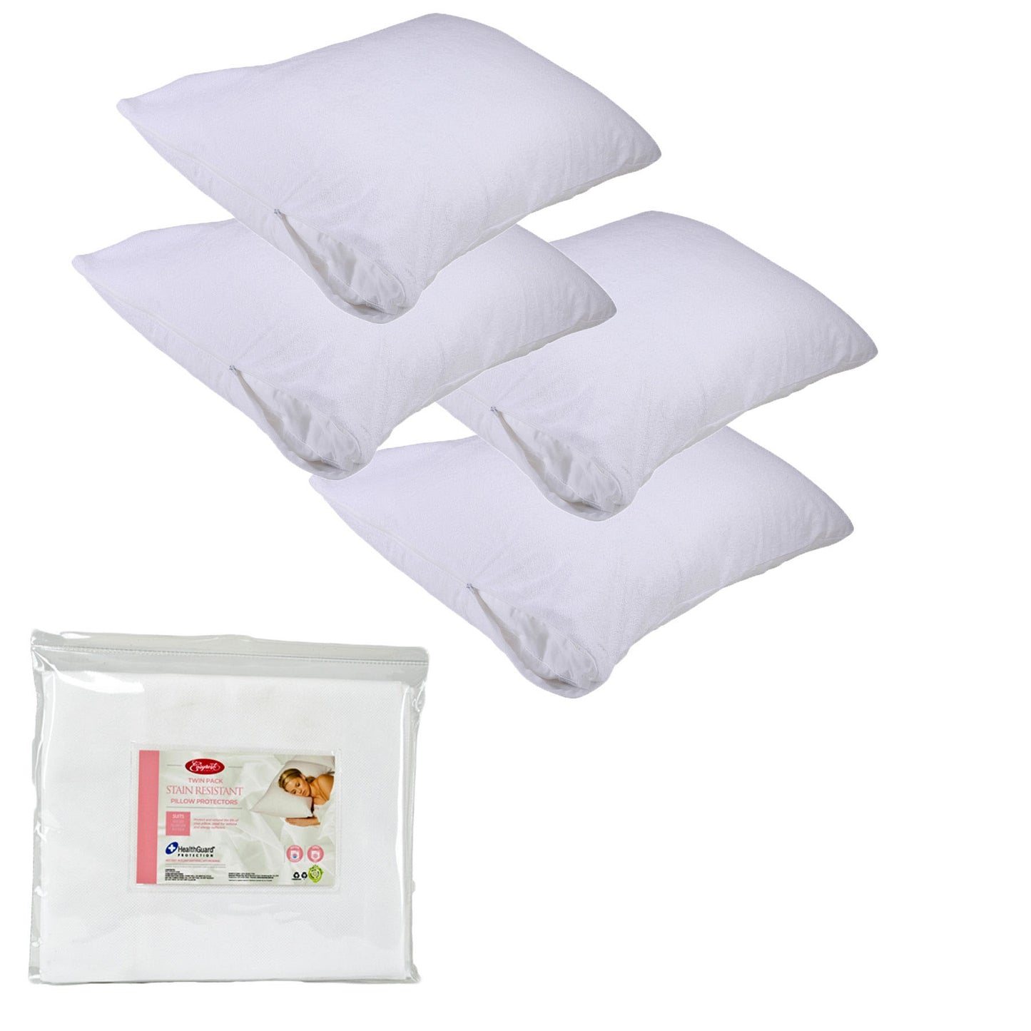 Easyrest Stain Resistant Standard Pillow Protectors 4 Pack