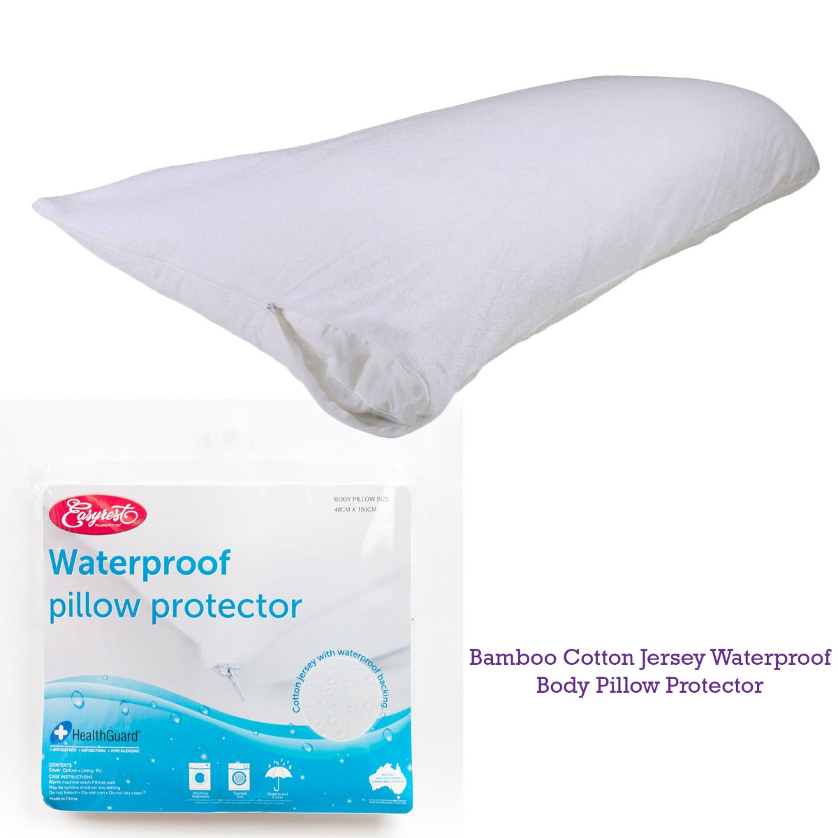 Easyrest Bamboo Cotton Jersey Waterproof Body Pillow Protector