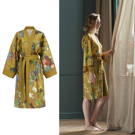 Bedding House Van Gogh Partout des Fleurs Gold Kimono Bath Robe Large/Extra Large