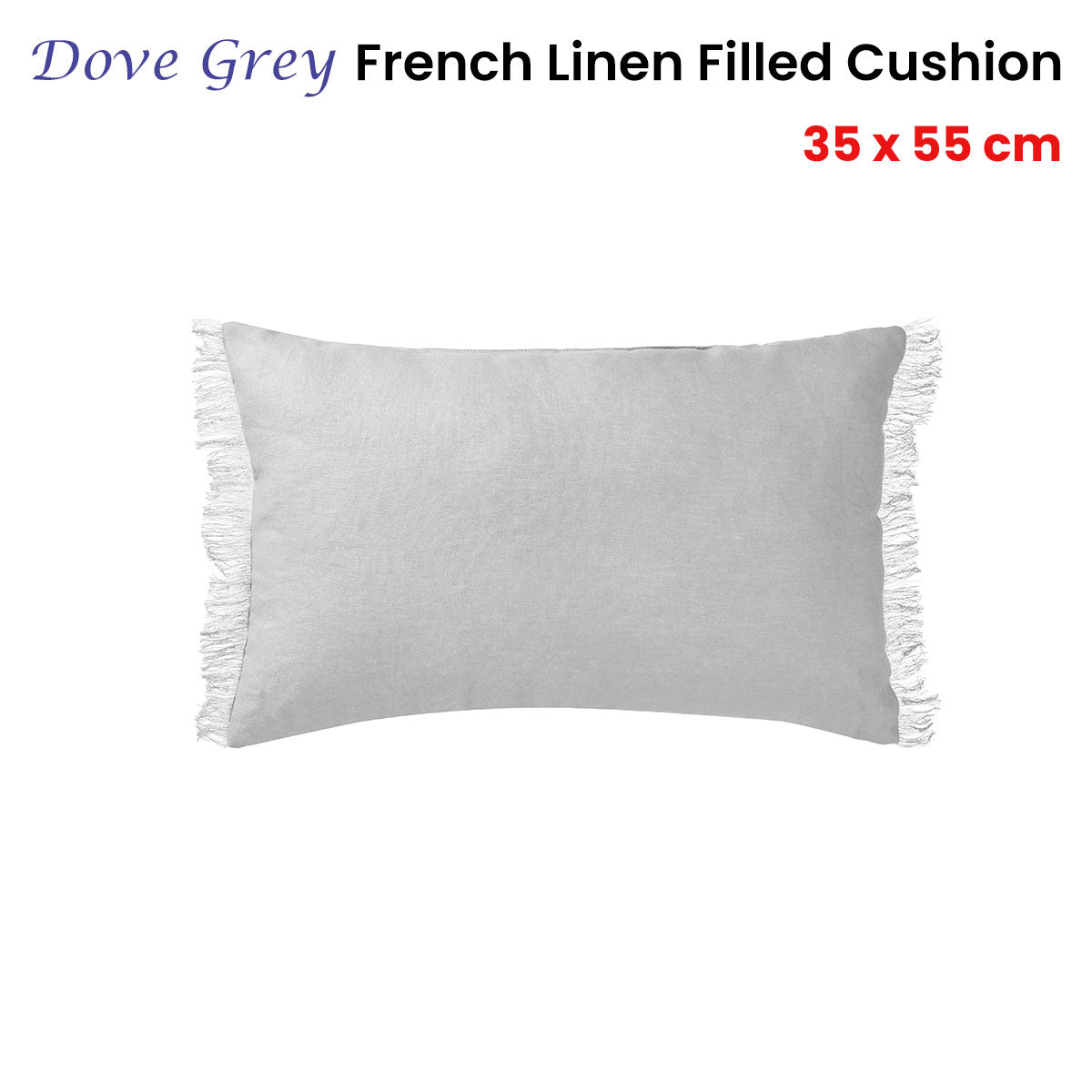 Vintage Design Homewares Dove Grey French Filled Cushion Oblong - 35cm x 55cm