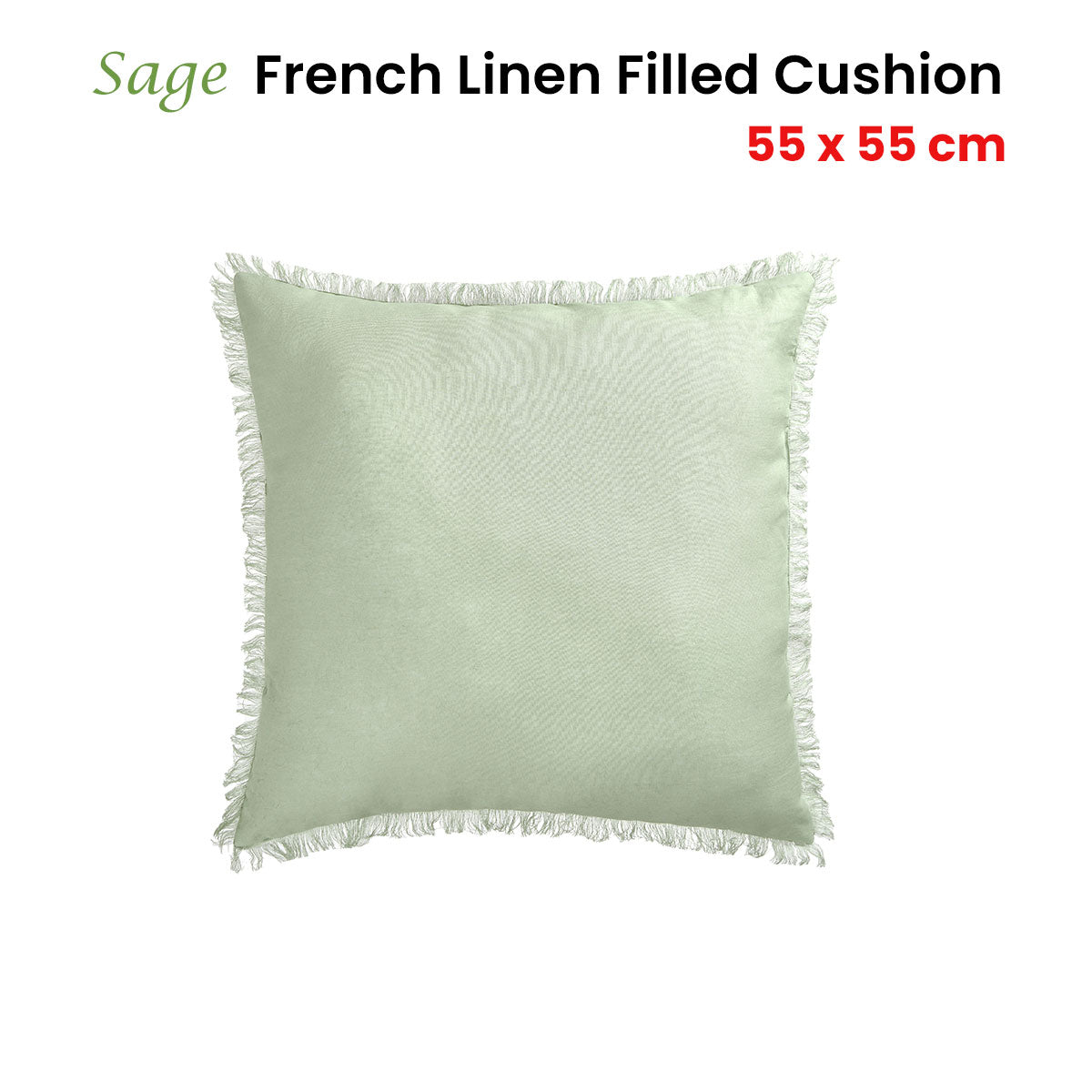 Vintage Design Homewares Sage French Filled Cushion Square - 55cm x 55cm