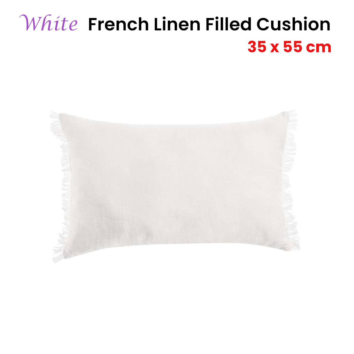 Vintage Design Homewares White French Filled Cushion Oblong - 35cm x 55cm