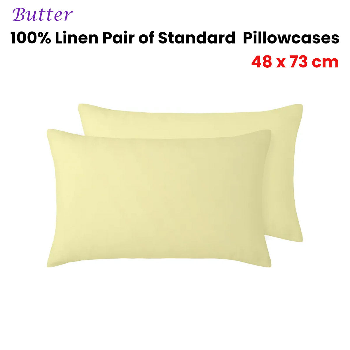 Vintage Design Homewares 100% Pair of Standard Pillowcases Butter 48 x 73 cm