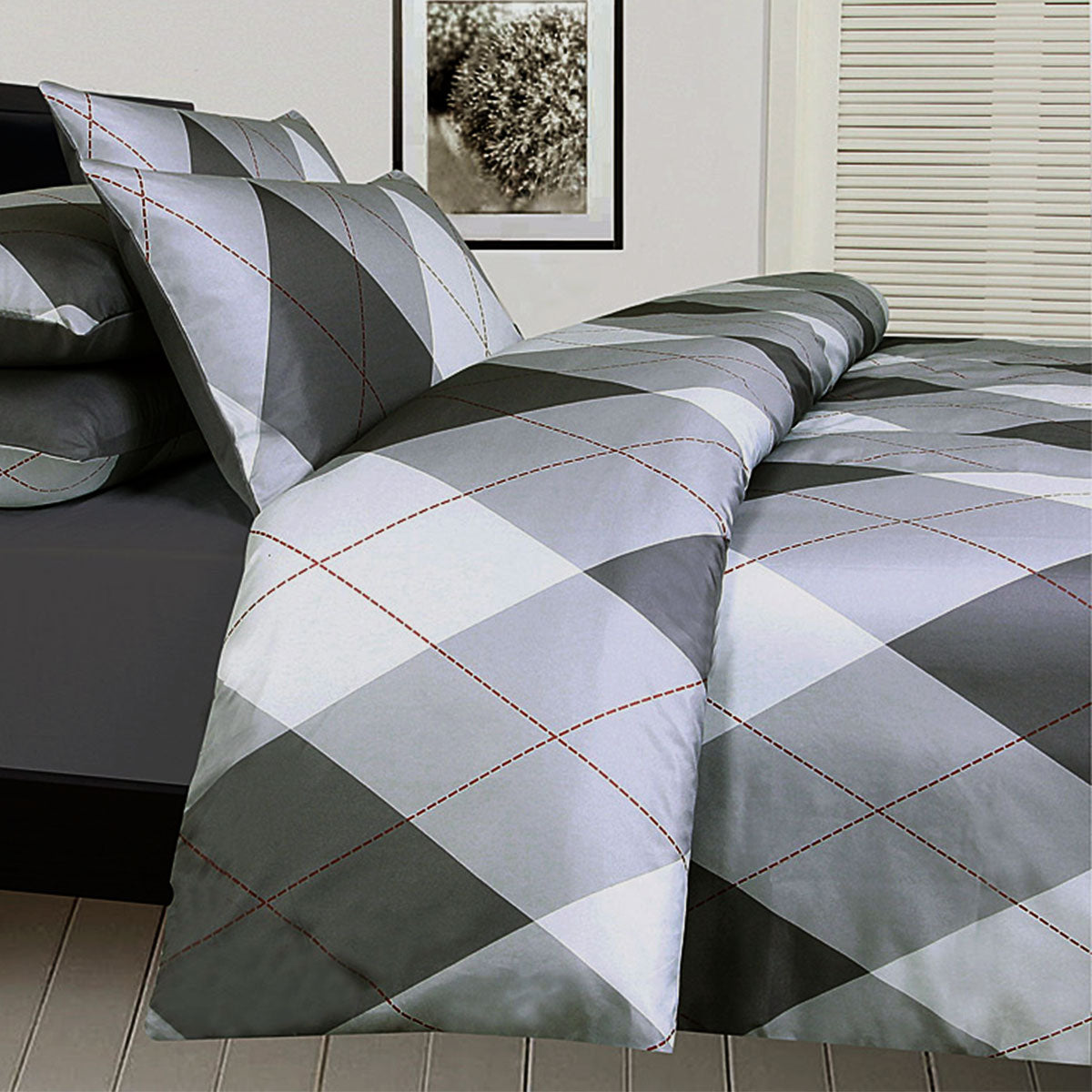 Big Sleep Argyles Black Quilt Cover Set Single