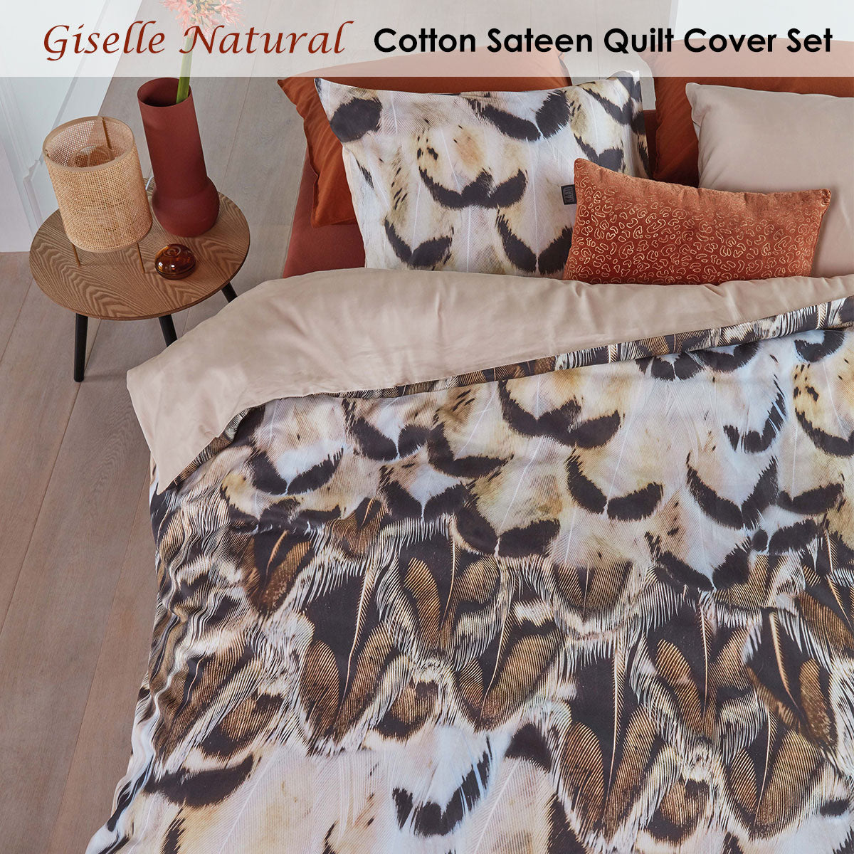 Bedding House Natural Cotton Sateen Quilt Cover Set King