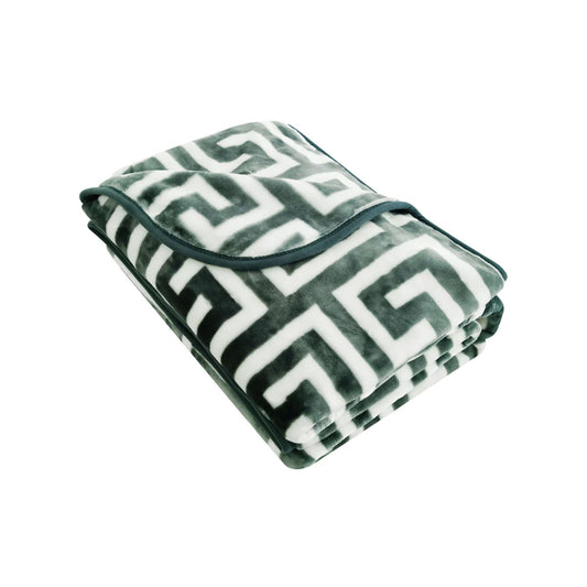 Bloomington 800GSM Greek Key Green Winter Premium Quality 1 Ply Mink Blanket Double