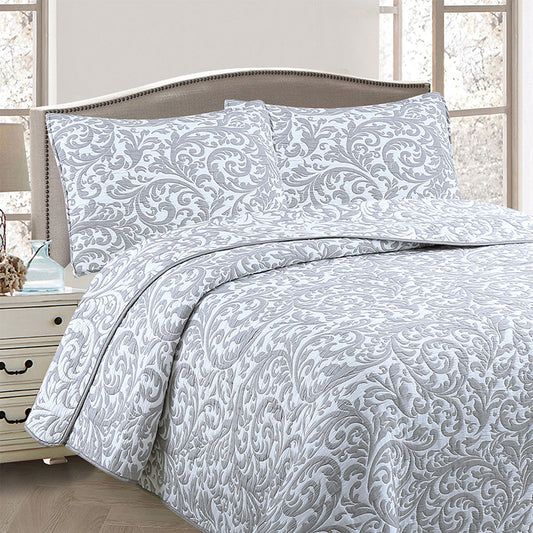 Jane Barrington Grey & White Lightly Quilted Jacquard Reversible Coverlet Set King