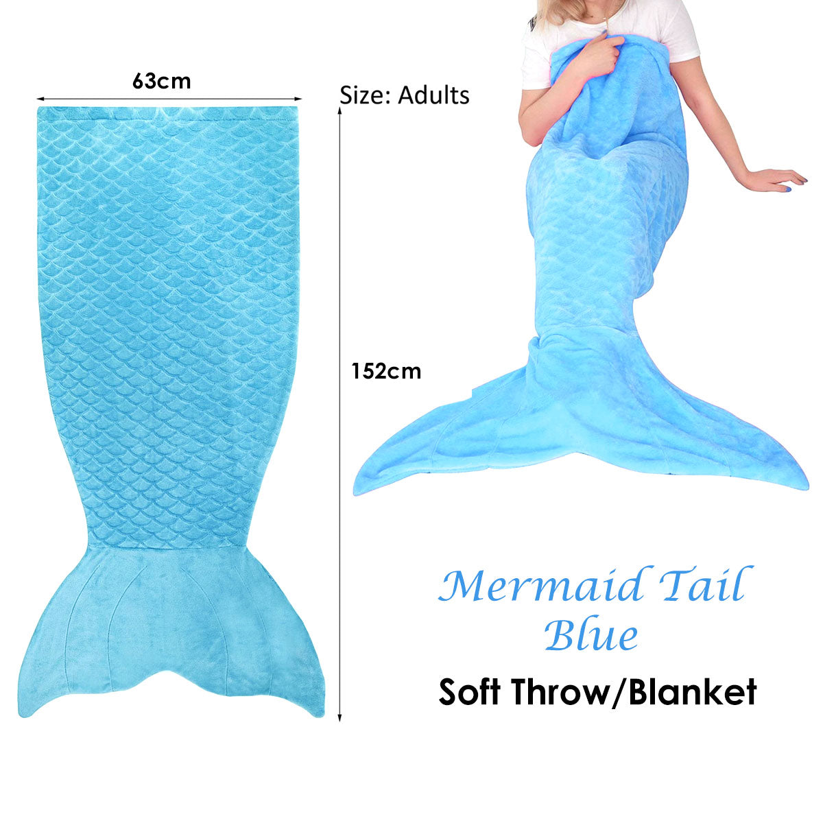 Mermaid Tail Blue Soft Blanket Throw