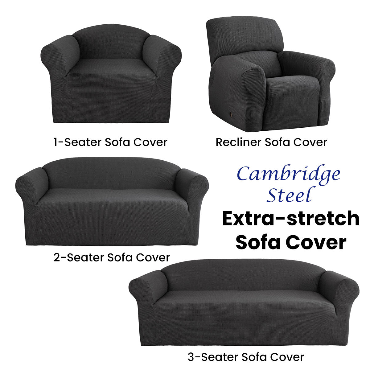 Cambridge Extra-stretch Couch Cover Steel One Seater Steel