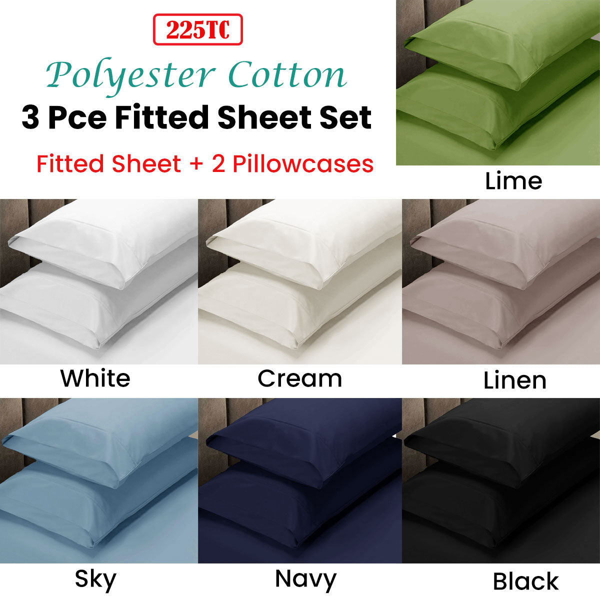 Apartmento 225TC Fitted Sheet Set King plus 2 Pillowcases