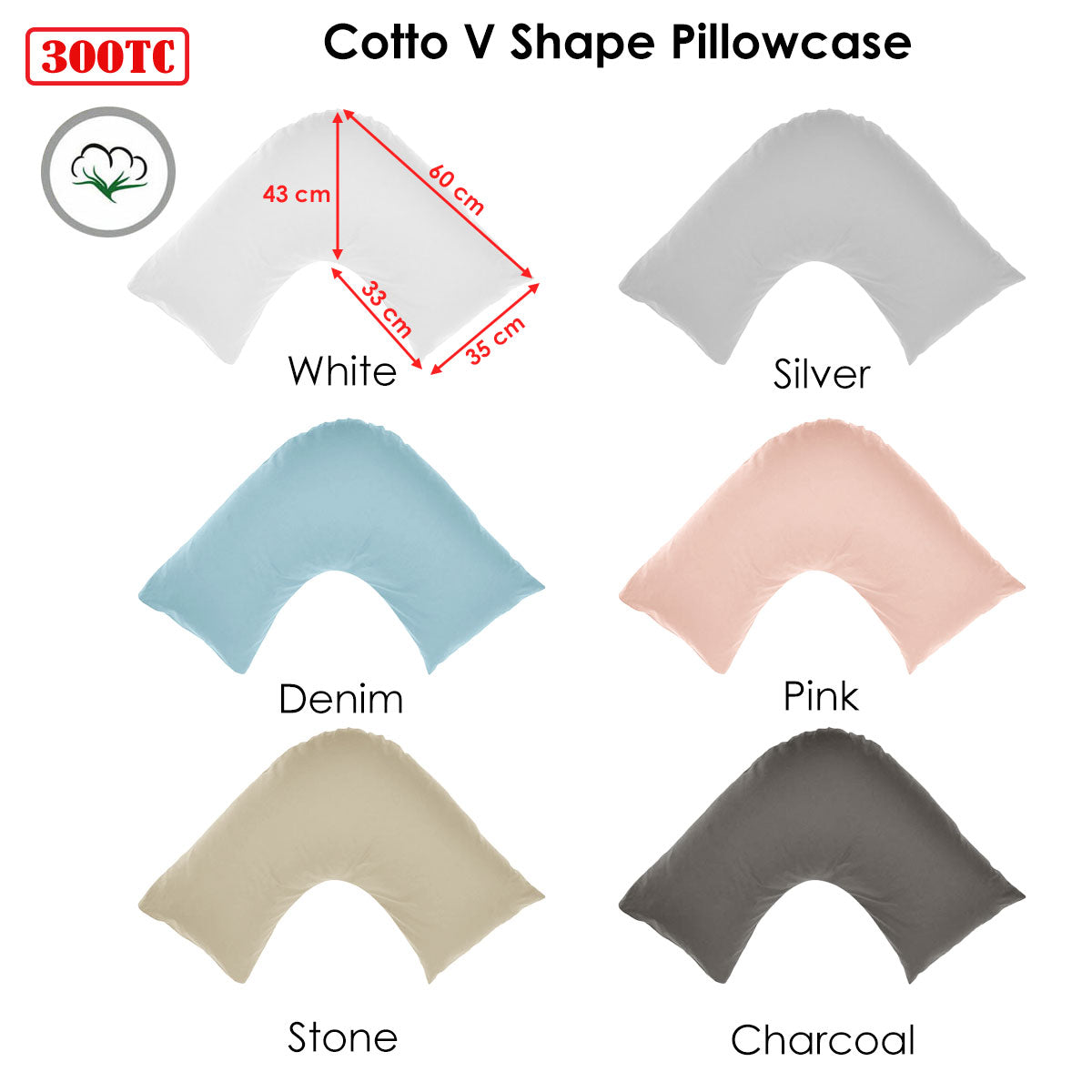 300TC Cotton V Shape Pillowcase White