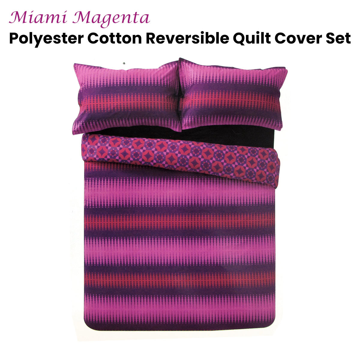 Quilt Cover Set Apartmento Miami Magenta Reversible Polyester Cotton - King