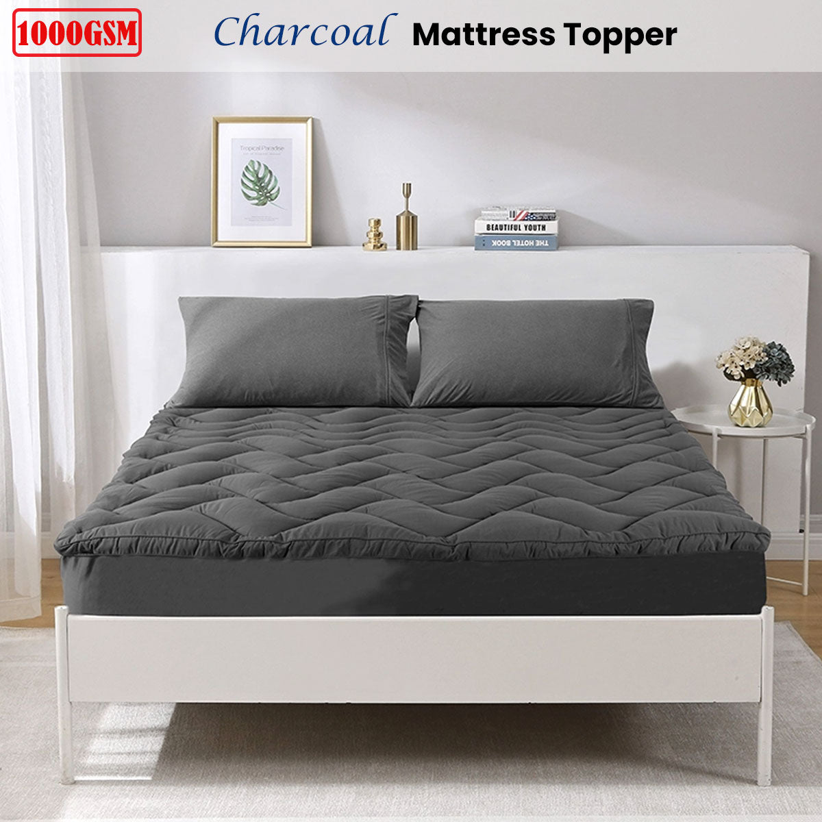 Ramesses 1000GSM Charcoal Mattress Topper Queen