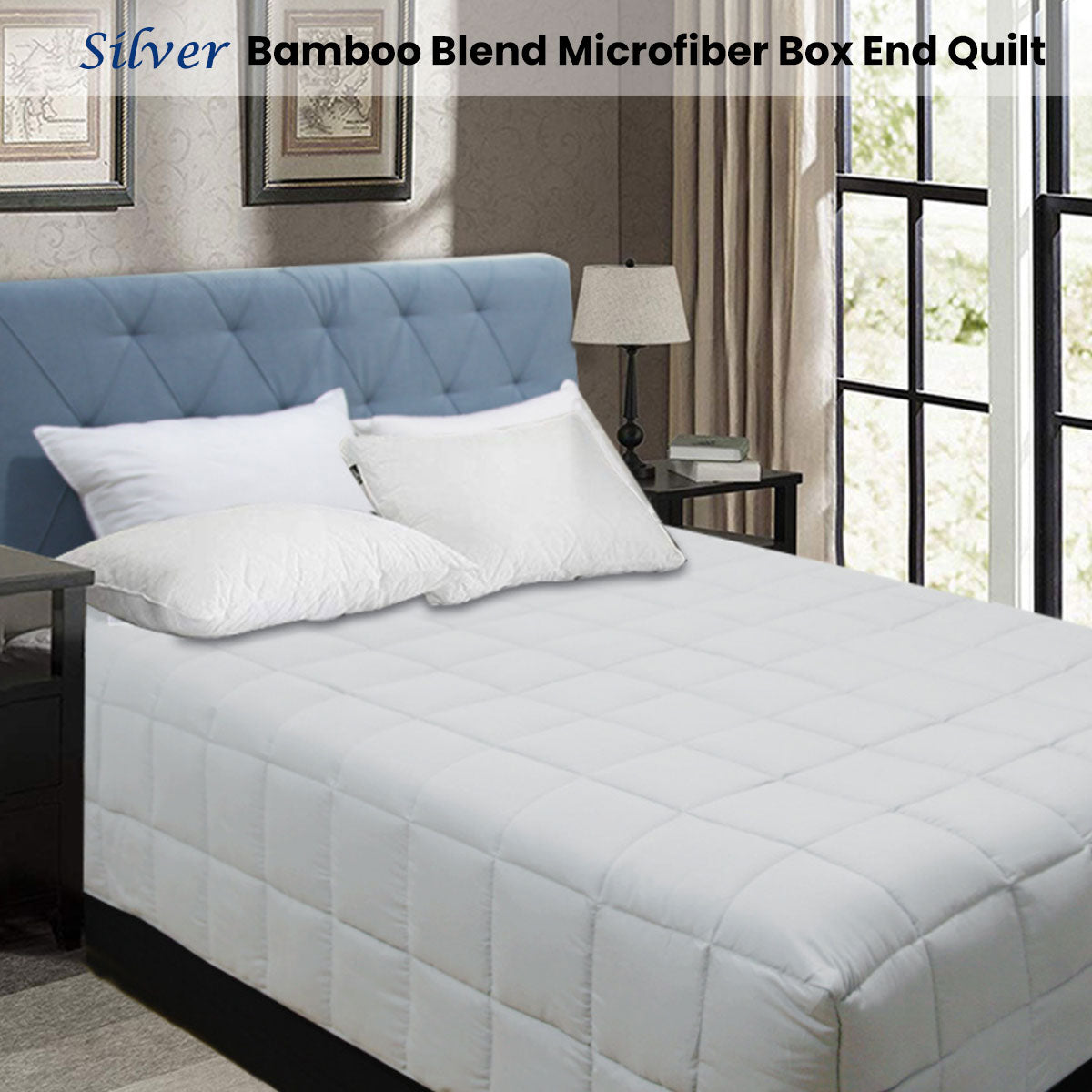 Shangri La Bamboo Blend Microfiber Box End Quilt Silver Queen