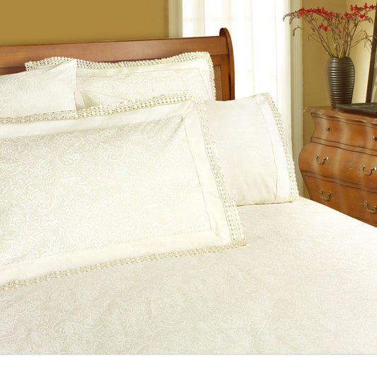 Shangri La Microfibre Machine Lace Sheet Set Cream Double