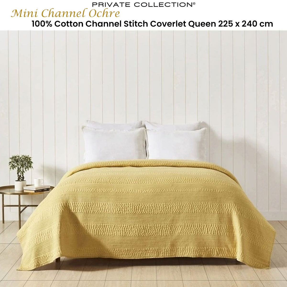 Private Collection Channel Ochre 100% Cotton Channel Stitch Coverlet Queen