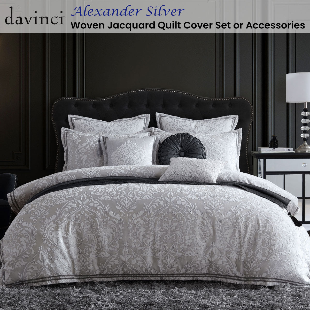 Alexander Silver Woven Jacquard Quilt Cover Set Super King