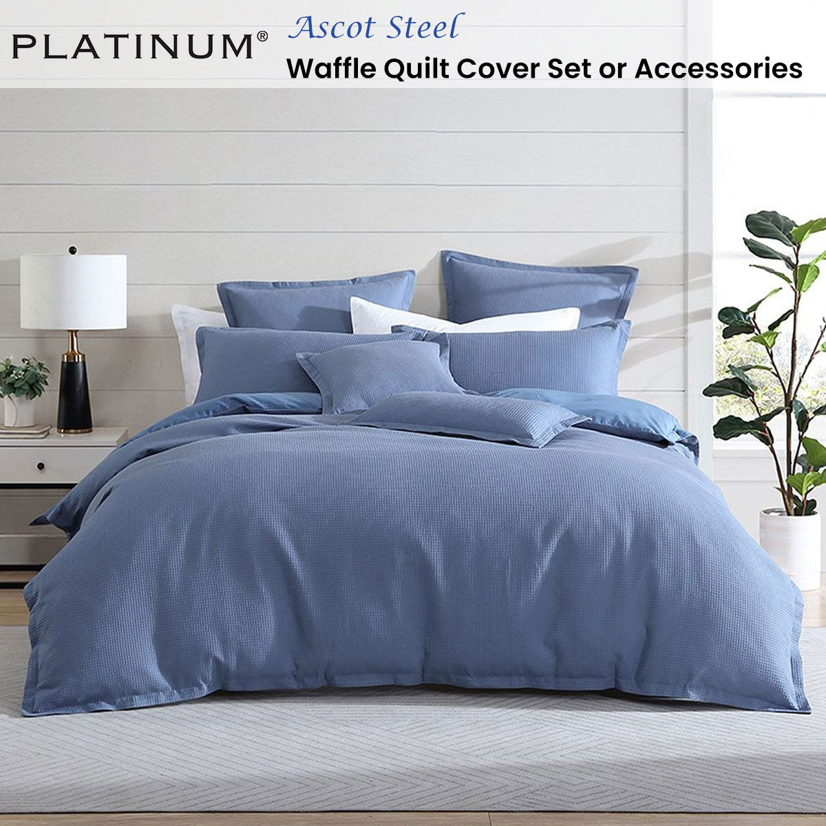 Platinum Collection Ascot Steel Waffle Quilt Cover Set Double